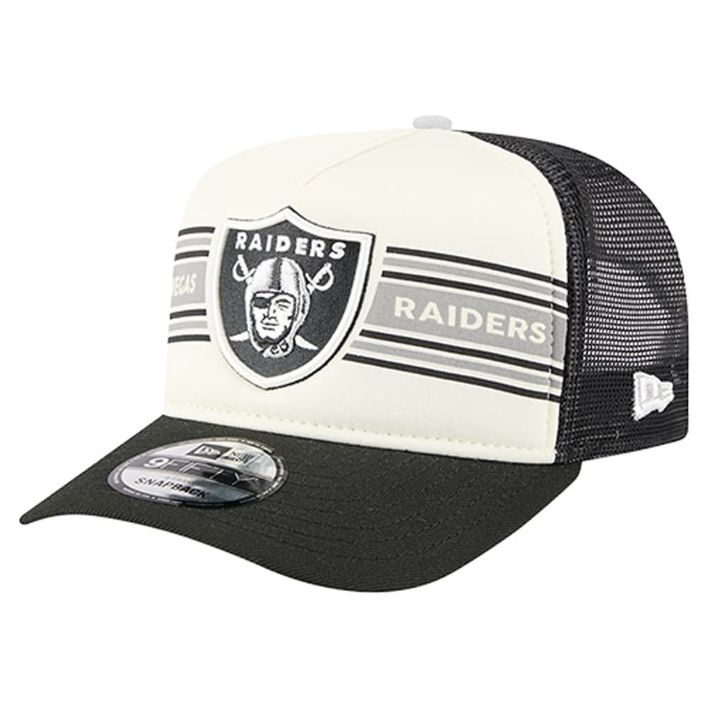 Las Vegas Raiders New Era Youth Banner 9FIFTY A-Frame Adjustable Trucker Hat Cream/Black