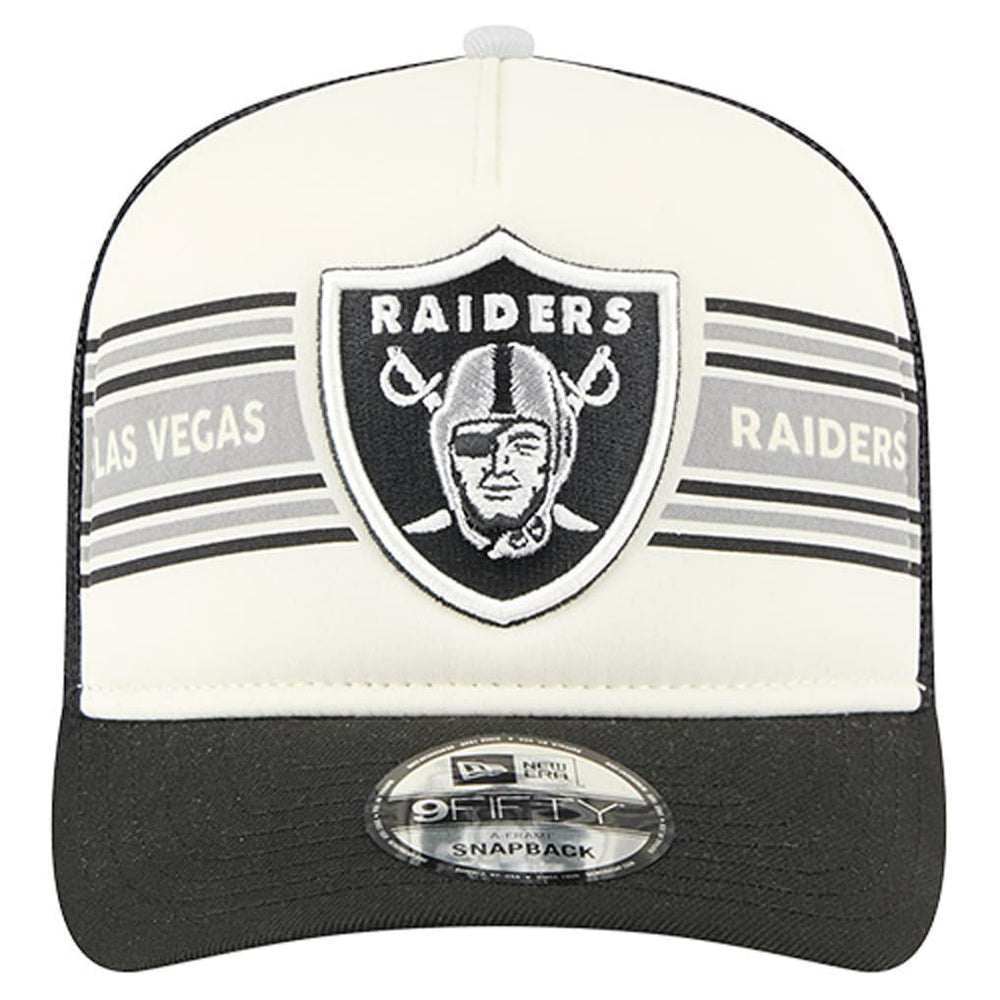 Las Vegas Raiders New Era Youth Banner 9FIFTY A-Frame Adjustable Trucker Hat Cream/Black