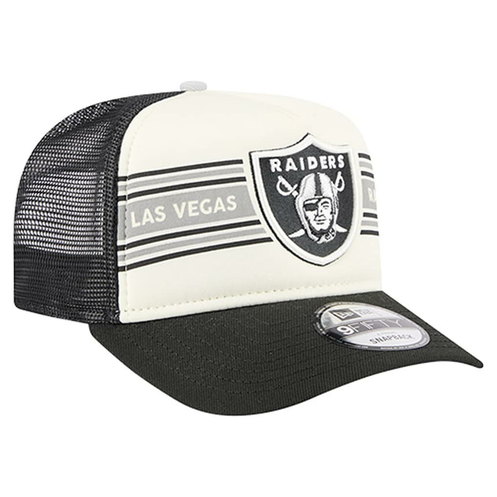 Las Vegas Raiders New Era Youth Banner 9FIFTY A-Frame Adjustable Trucker Hat Cream/Black