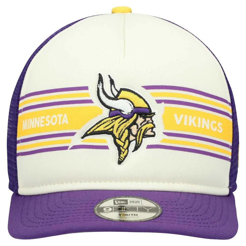 Minnesota Vikings New Era Youth Banner 9FIFTY A-Frame Adjustable Trucker Hat Cream/Purple