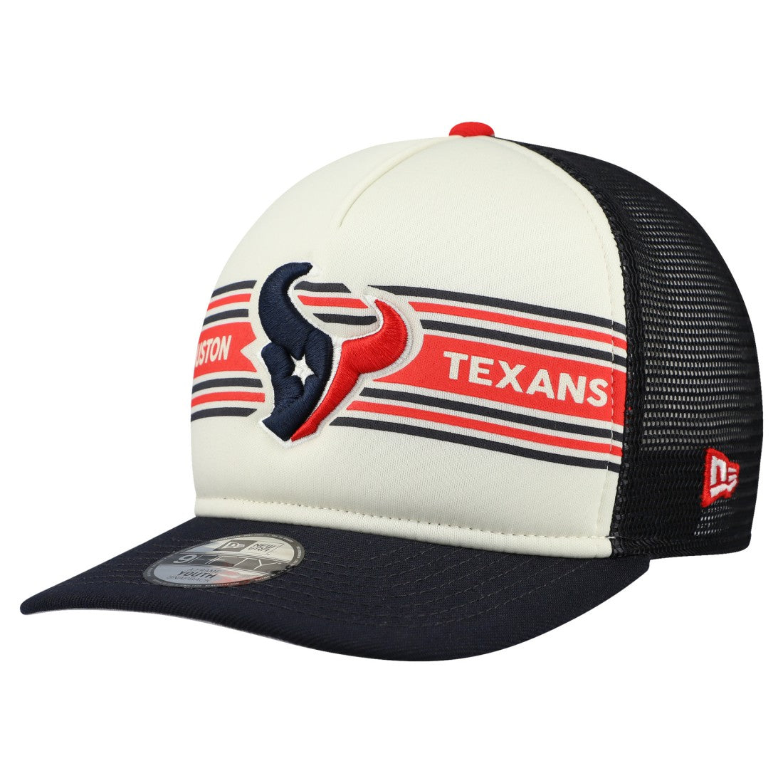 Houston Texans New Era Youth Banner 9FIFTY A-Frame Adjustable Trucker Hat Cream/Navy