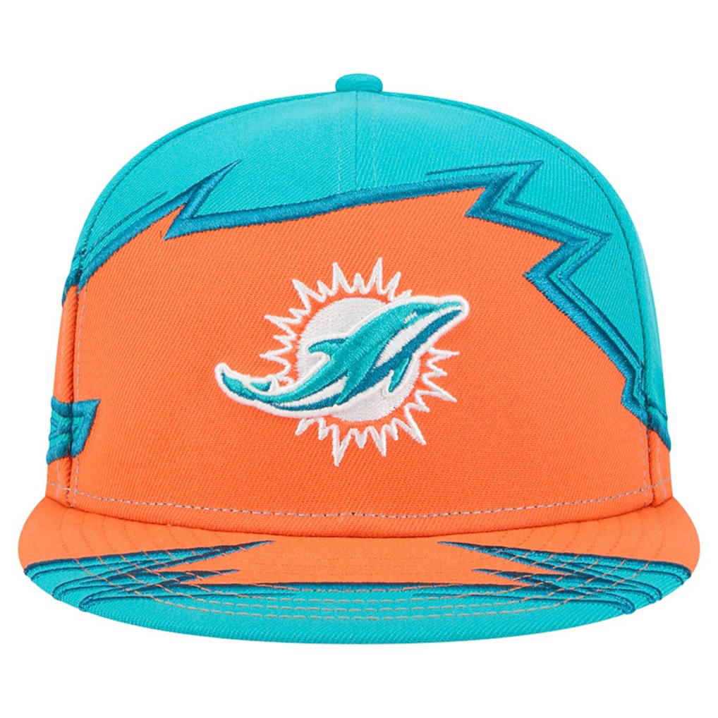 Miami Dolphins New Era Break 59FIFTY Fitted Hat Aqua/Orange