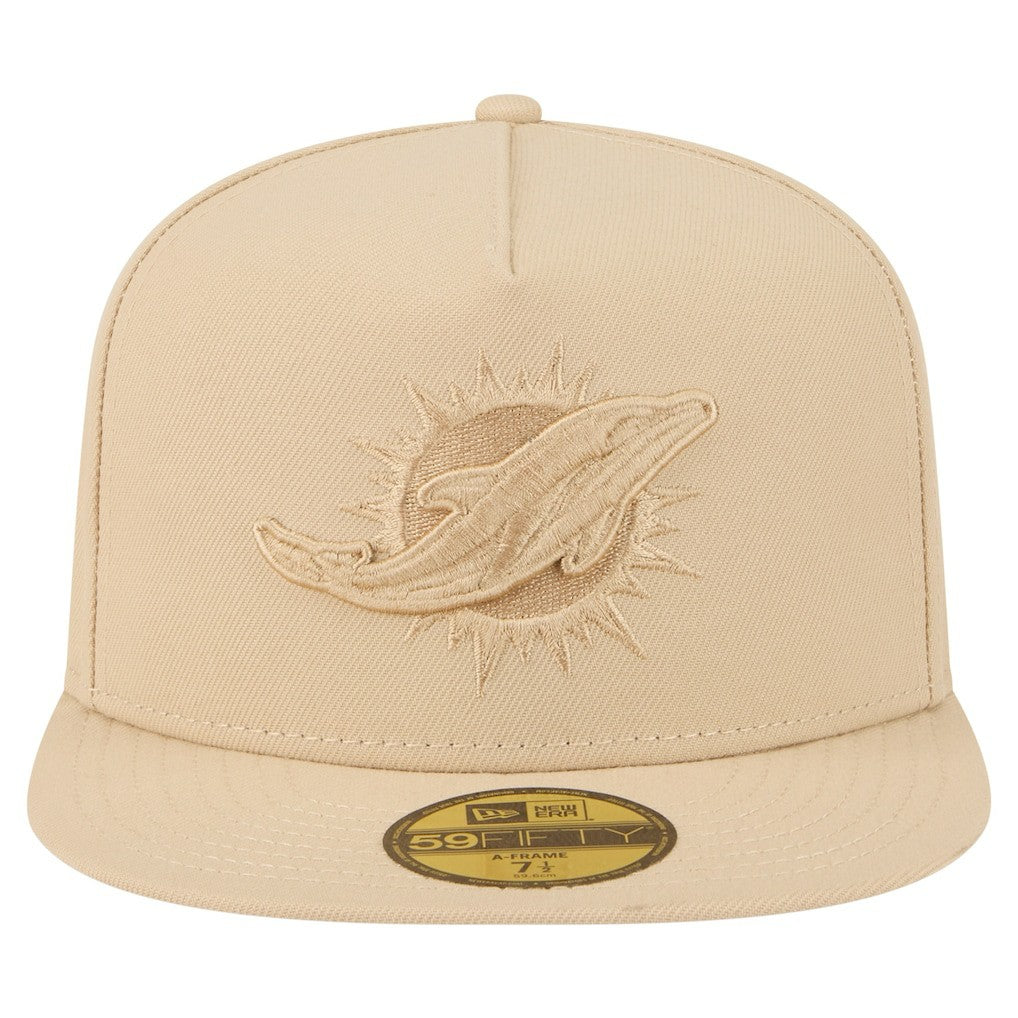 Miami Dolphins New Era Color Pack A-Frame 59FIFTY Fitted Hat Light Beige