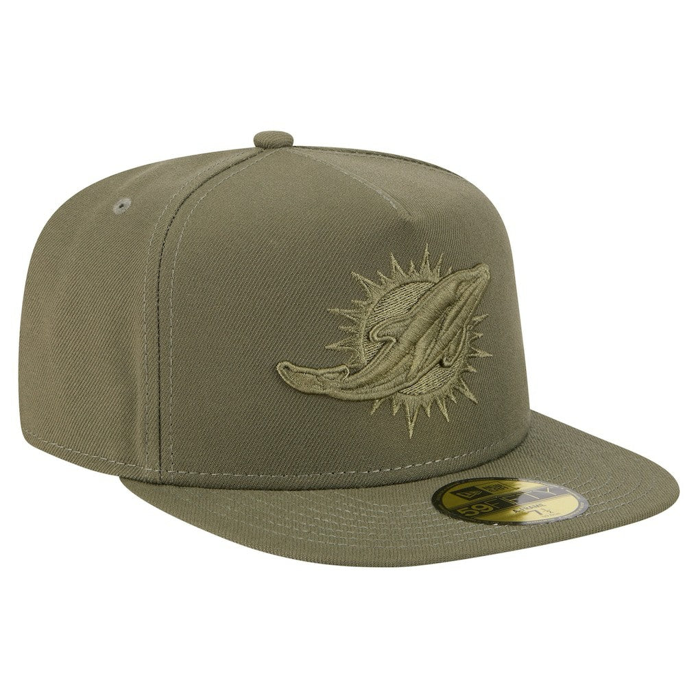 Miami Dolphins New Era Color Pack A-Frame 59FIFTY Fitted Hat Olive