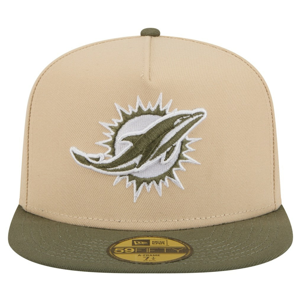 Miami Dolphins New Era Color Pack A-Frame 59FIFTY Fitted Hat Beige/Olive