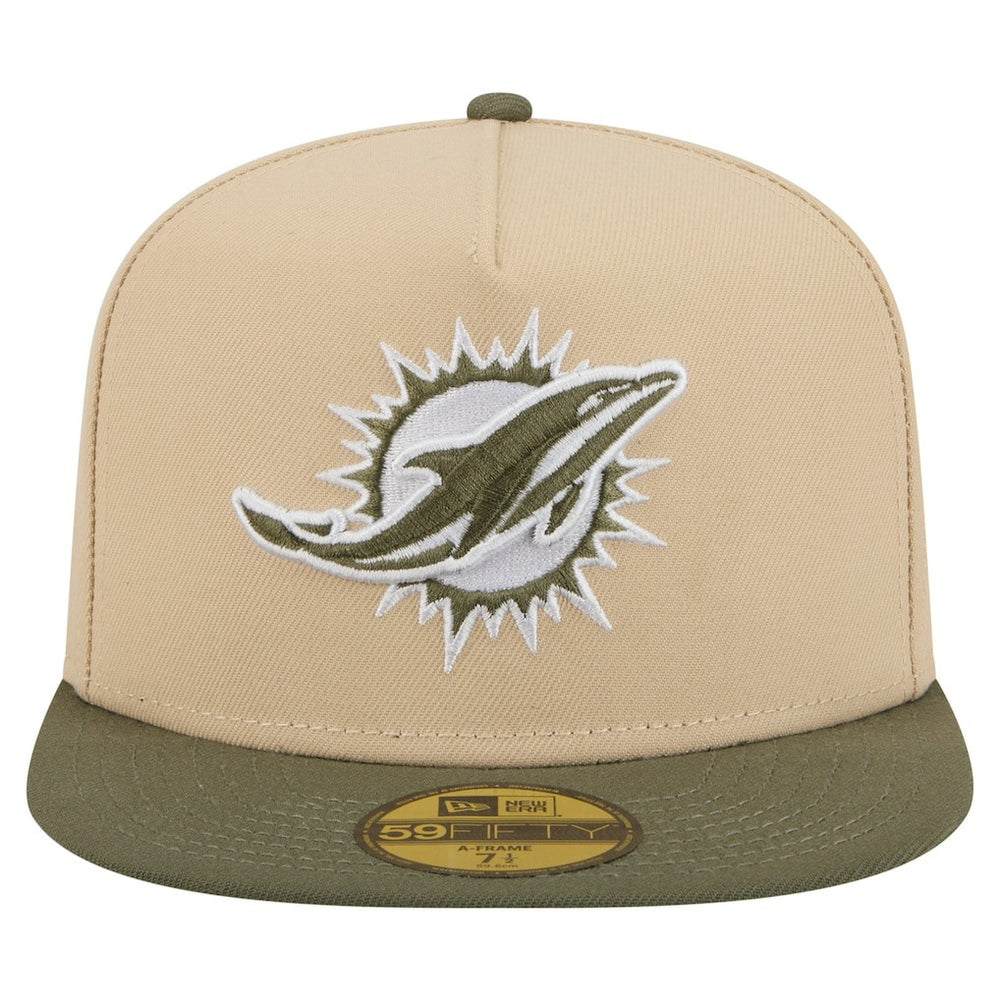 Miami Dolphins New Era Color Pack A-Frame 59FIFTY Fitted Hat Beige/Olive