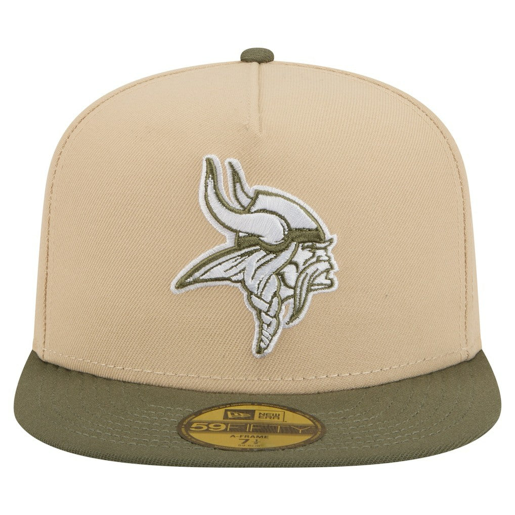 Minnesota Vikings New Era Color Pack A-Frame 59FIFTY Fitted Hat Light Beige/Olive