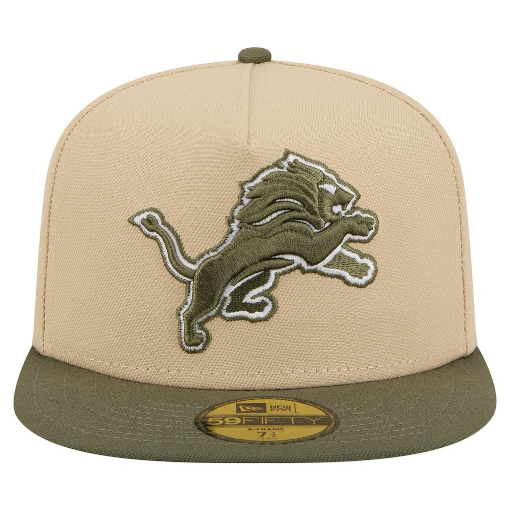 Detroit Lions New Era Color Pack A-Frame 59FIFTY Fitted Hat Beige/Olive