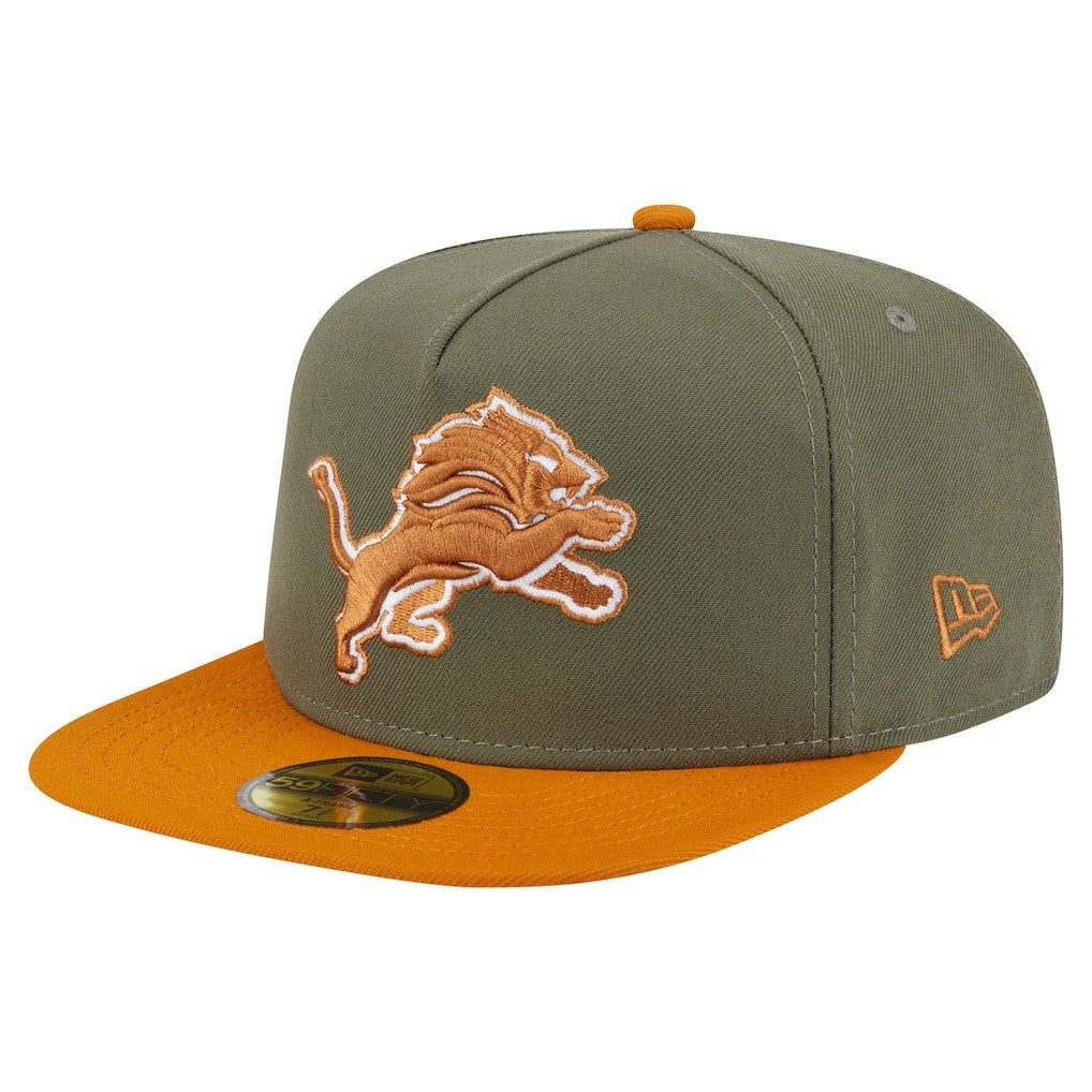 Detroit Lions New Era Color Pack A-Frame 59FIFTY Fitted Hat Olive/Brown