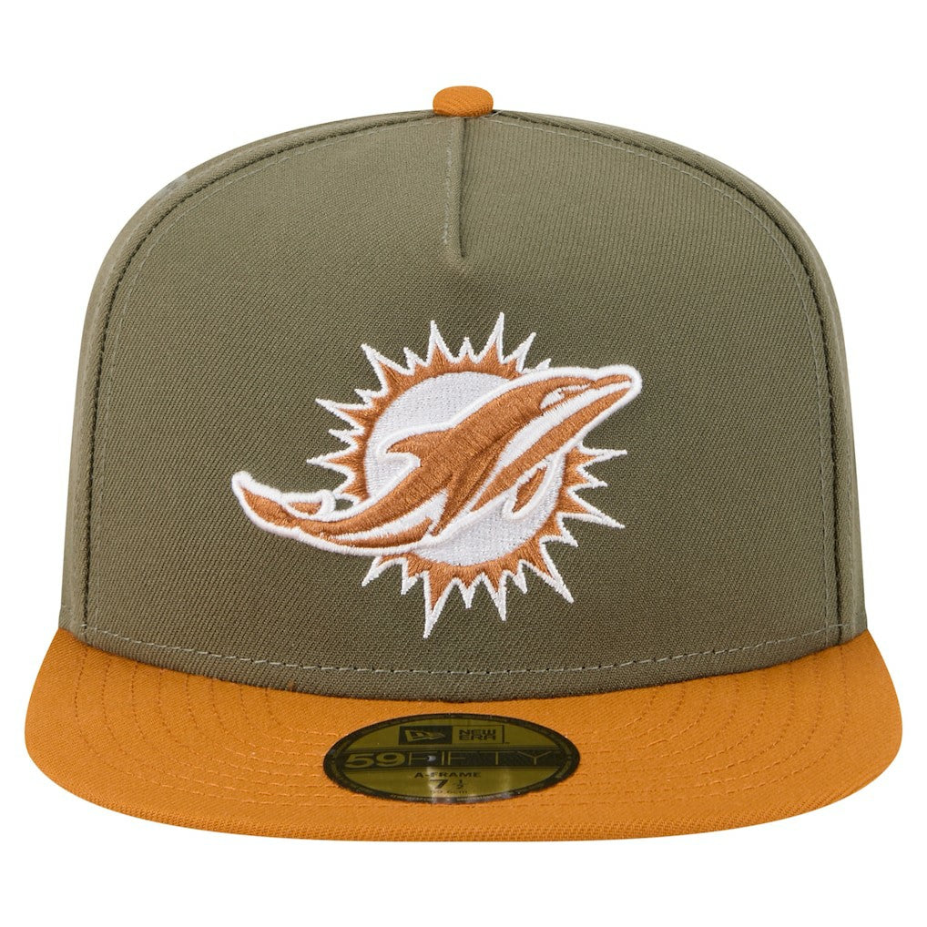 Miami Dolphins New Era Color Pack A-Frame 59FIFTY Fitted Hat Olive/Brown