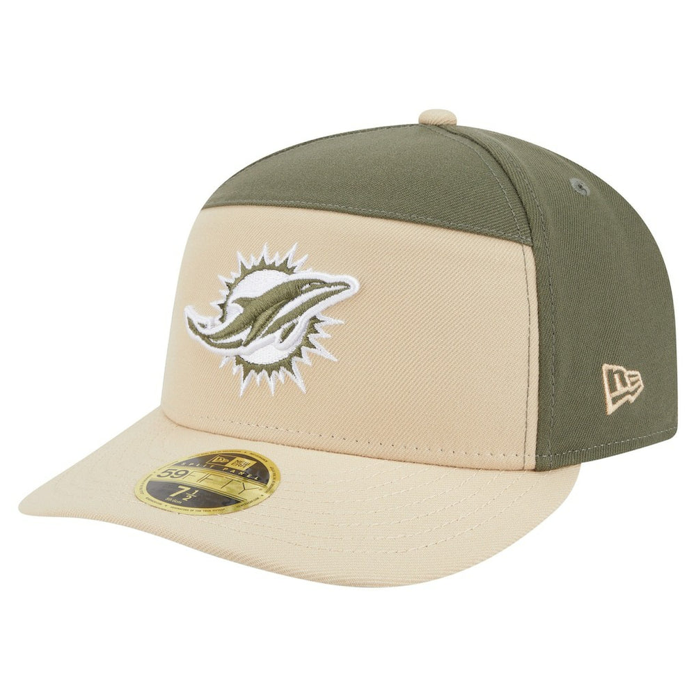 Miami Dolphins New Era Two-Tone Color Pack Split Panel 59FIFTY Fitted Hat Light Beige/Olive