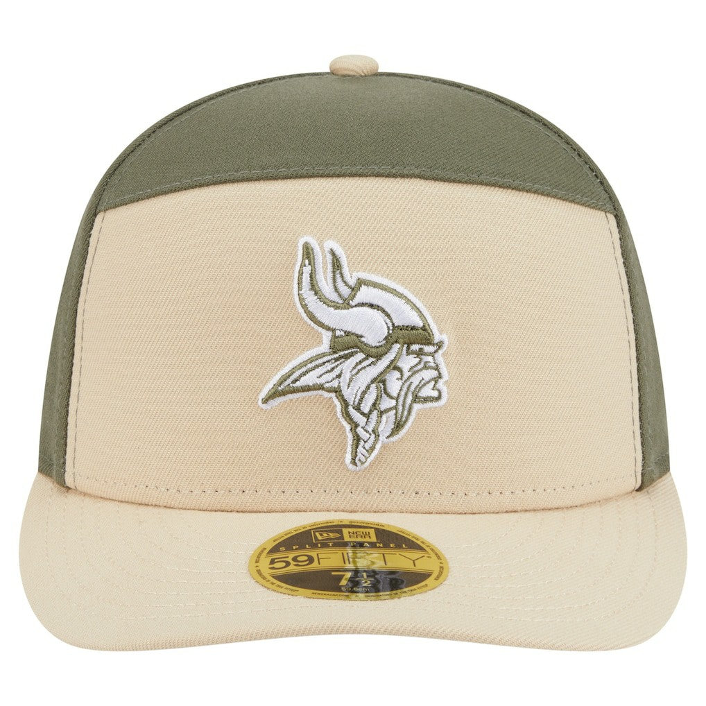 Minnesota Vikings New Era Two-Tone Color Pack Split Panel 59FIFTY Fitted Hat Light Beige/Olive