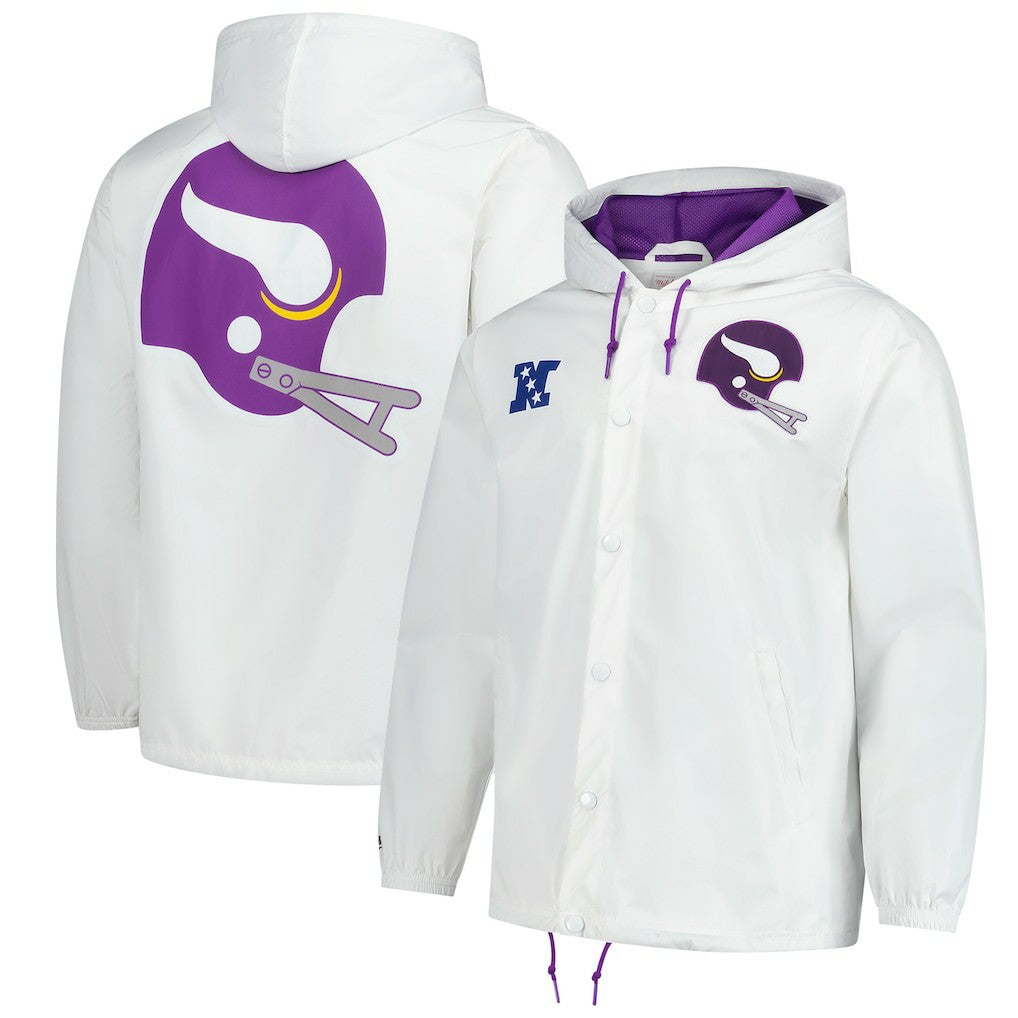 Minnesota Vikings Vintage Logo Coaches Full-Snap Hoodie Jacket White