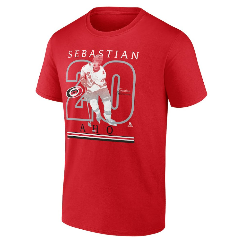 NHL Sebastian Aho Carolina Hurricanes Fanatics Authentic Stack Name & Number T-Shirt - Red