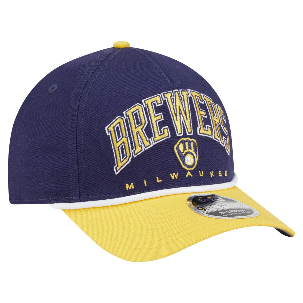 Milwaukee Brewers New Era Arch 9FORTY A-Frame M-Crown Adjustable Hat - Navy/Gold Hats