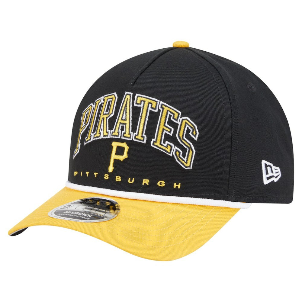 Pittsburgh Pirates New Era Arch 9FORTY A-Frame M-Crown Adjustable Hat - Black/Gold Hats