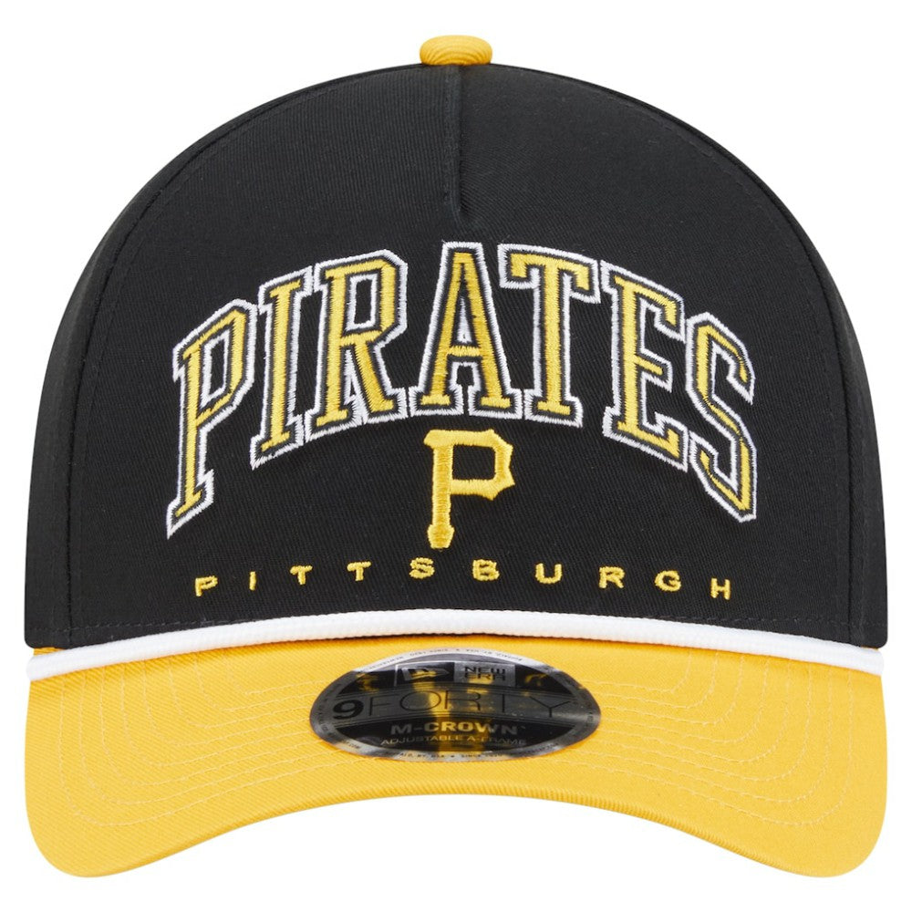 Pittsburgh Pirates New Era Arch 9FORTY A-Frame M-Crown Adjustable Hat - Black/Gold Hats