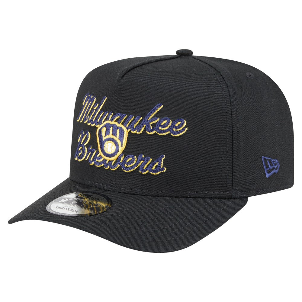 Milwaukee Brewers New Era Chainstitch 9FIFTY A-Frame Snapback Hat - Black Hats