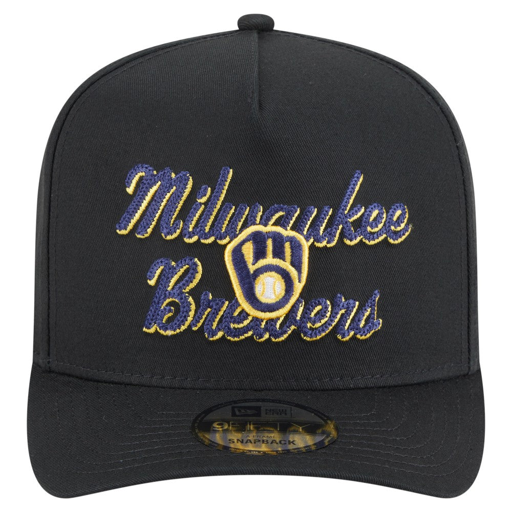 Milwaukee Brewers New Era Chainstitch 9FIFTY A-Frame Snapback Hat - Black Hats