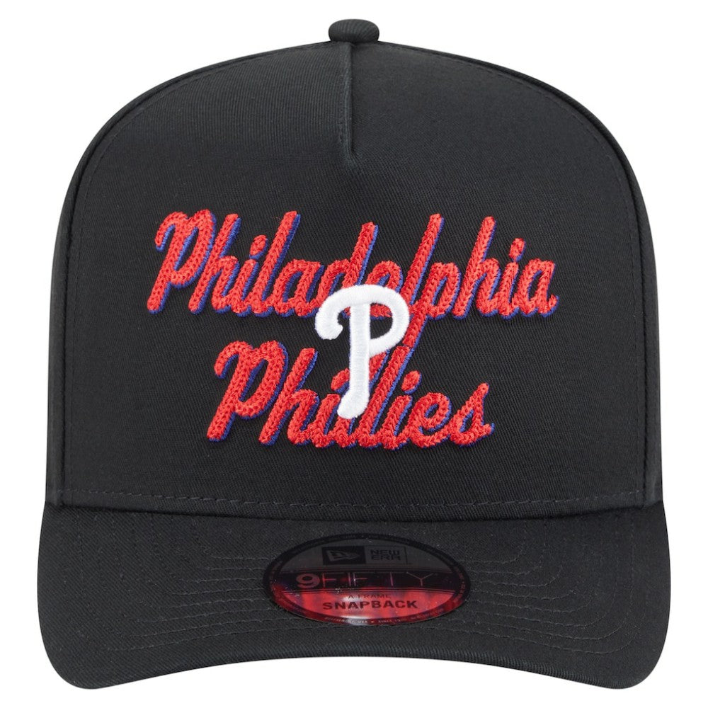 Philadelphia Phillies New Era Chainstitch 9FIFTY A-Frame Snapback Hat - Black Hats
