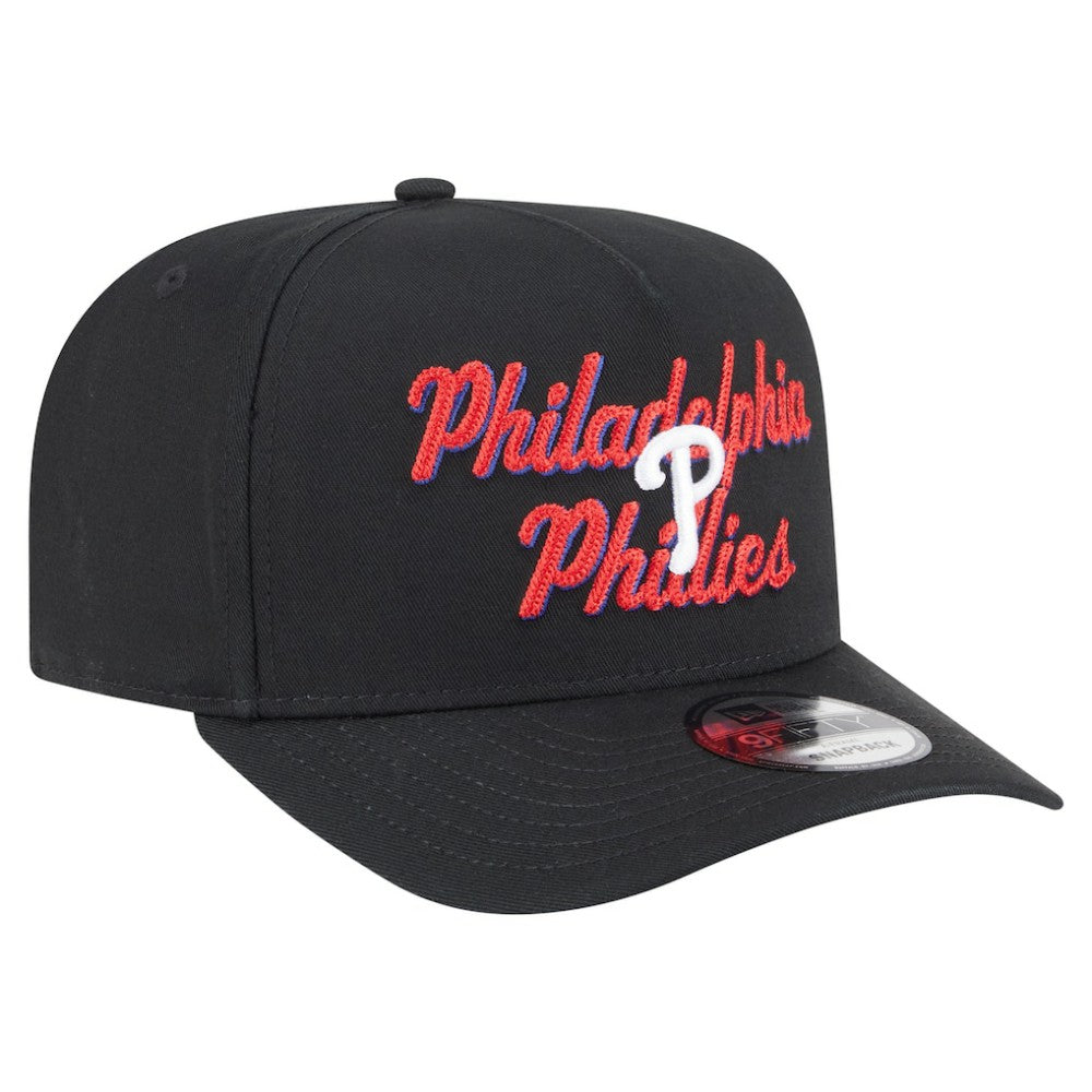 Philadelphia Phillies New Era Chainstitch 9FIFTY A-Frame Snapback Hat - Black Hats