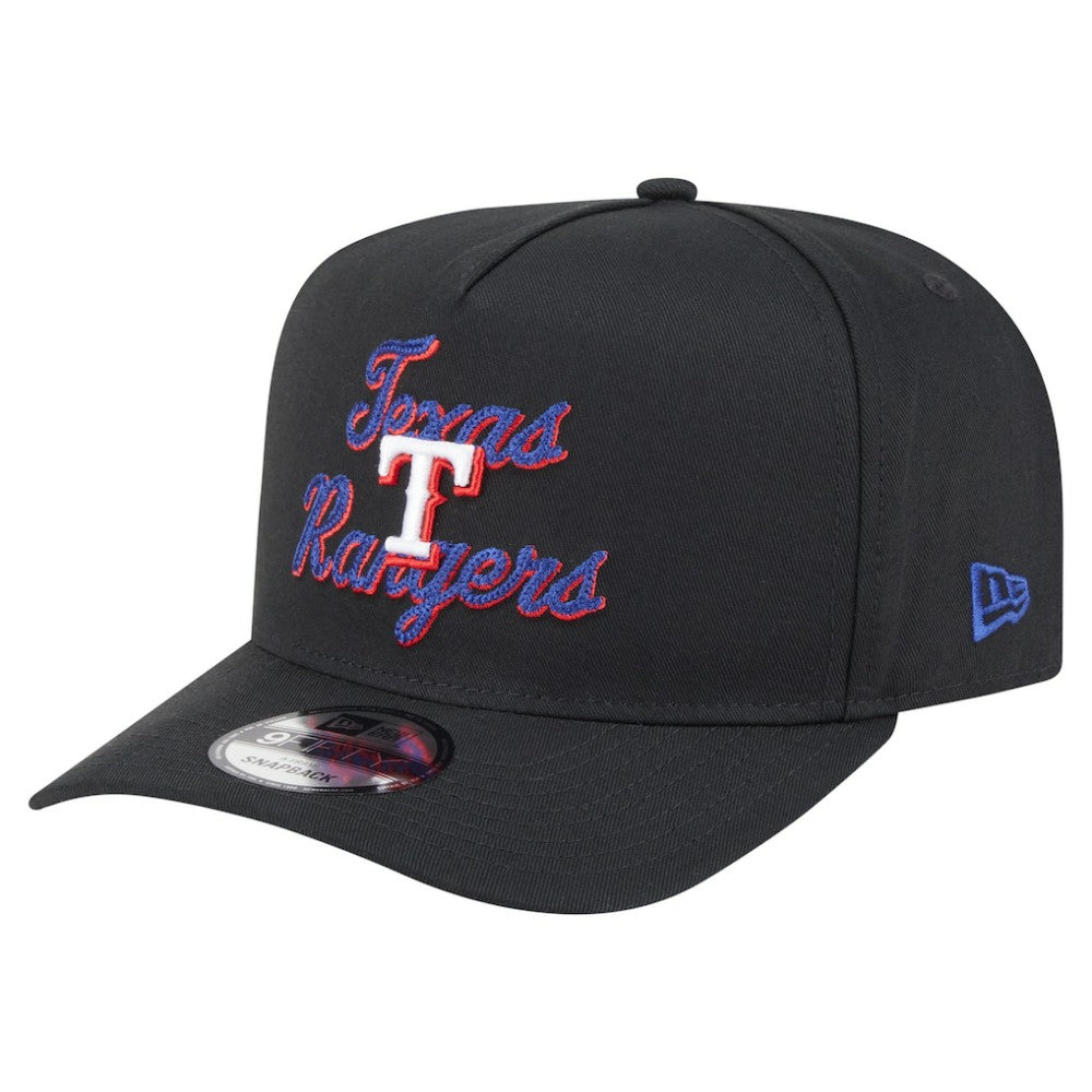 Texas Rangers New Era Chainstitch 9FIFTY A-Frame Snapback Hat - Black Hats