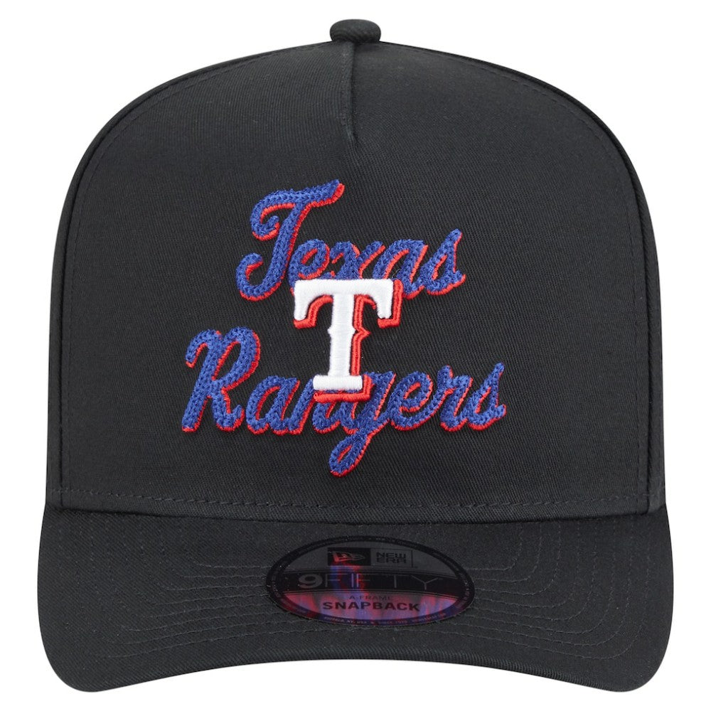 Texas Rangers New Era Chainstitch 9FIFTY A-Frame Snapback Hat - Black Hats