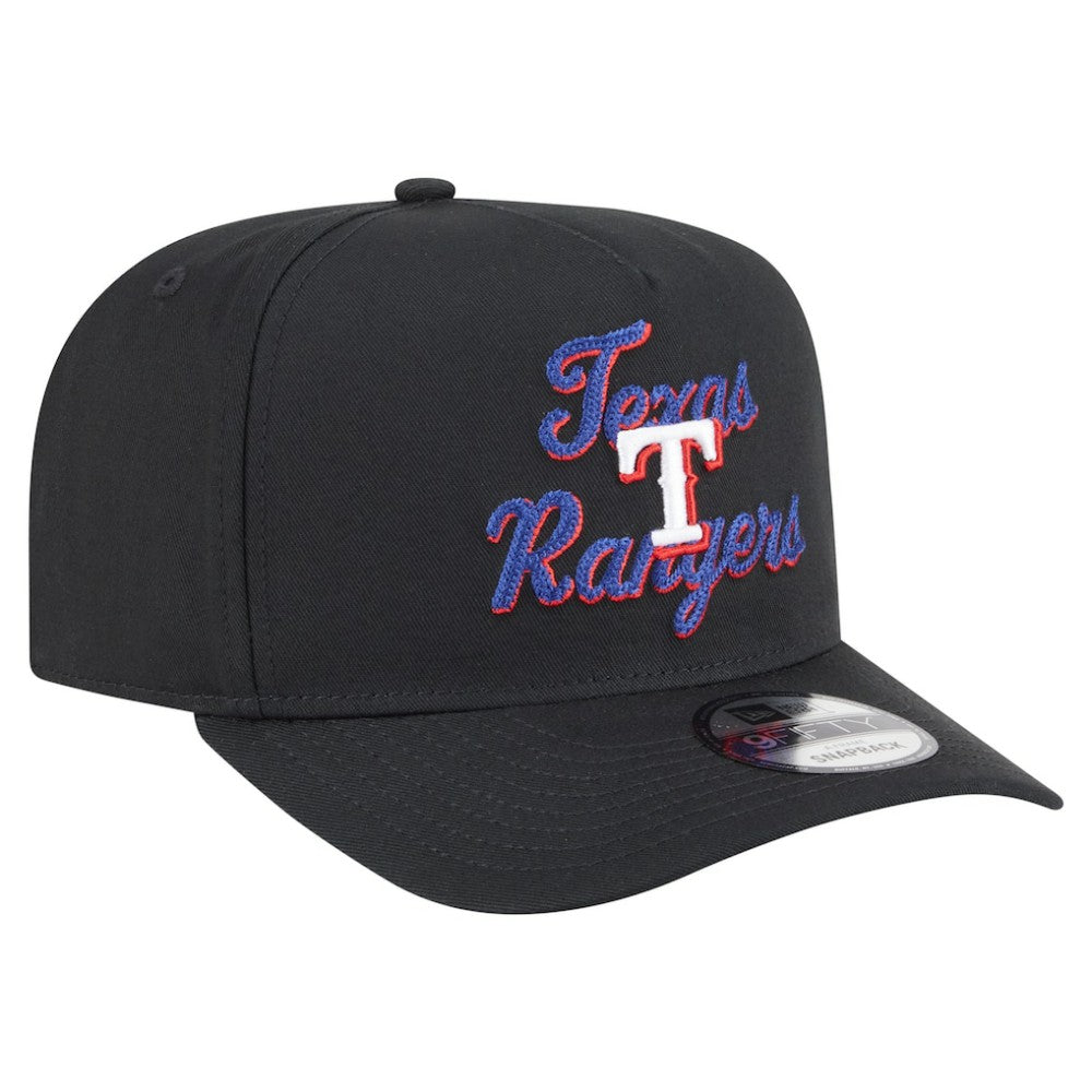 Texas Rangers New Era Chainstitch 9FIFTY A-Frame Snapback Hat - Black Hats
