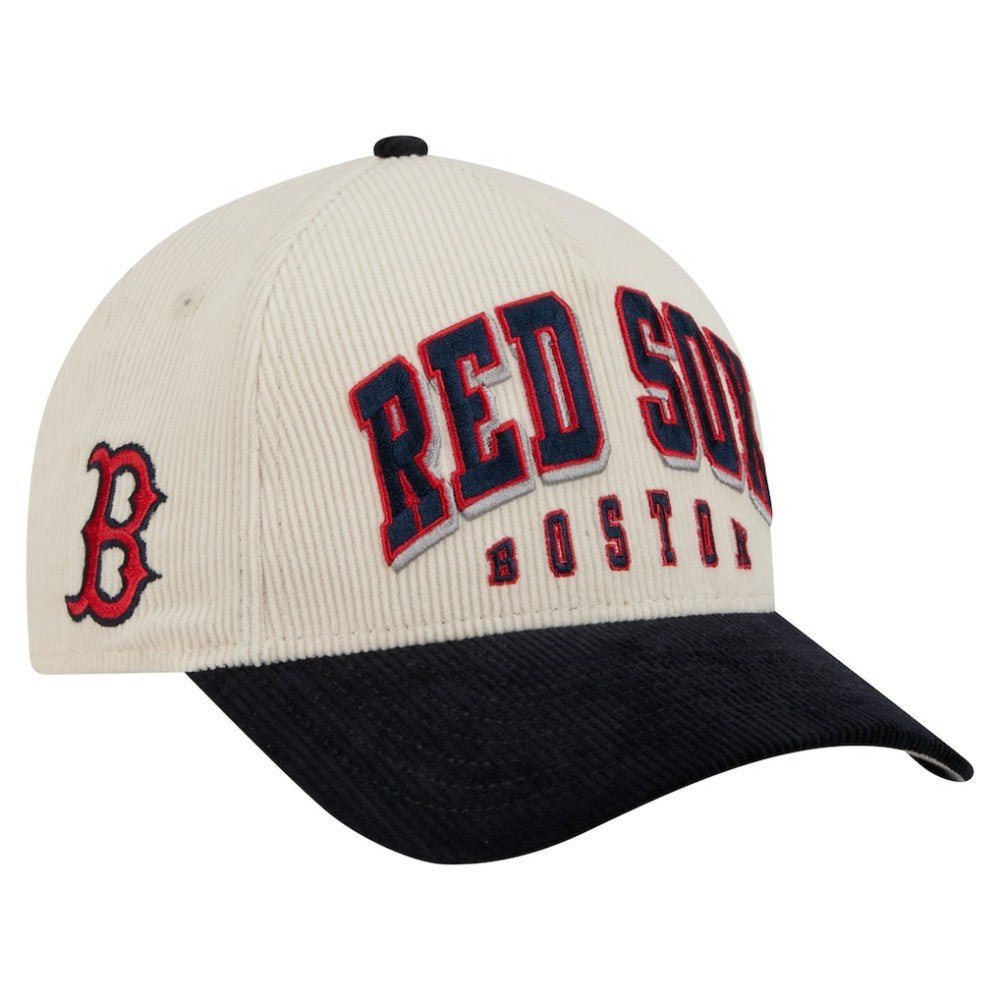 Boston Red Sox New Era Sided Corduroy 9FORTY A-Frame Adjustable Hat - Cream/Navy Hats