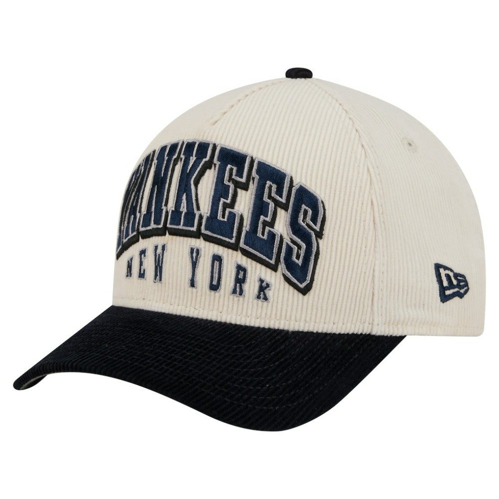 New York Yankees New Era Sided Corduroy 9FORTY A-Frame Adjustable Hat - Cream/Navy Hats