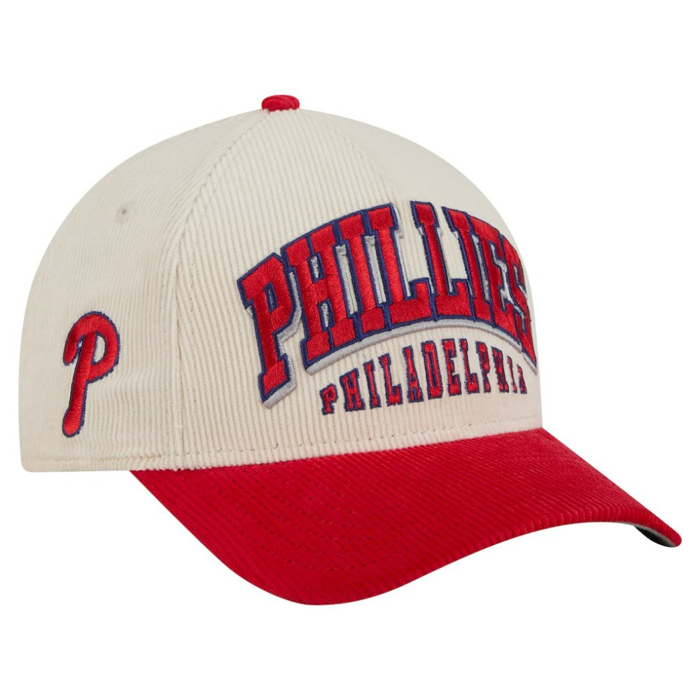 Philadelphia Phillies New Era Sided Corduroy 9FORTY A-Frame Adjustable Hat - Cream/Red Hats