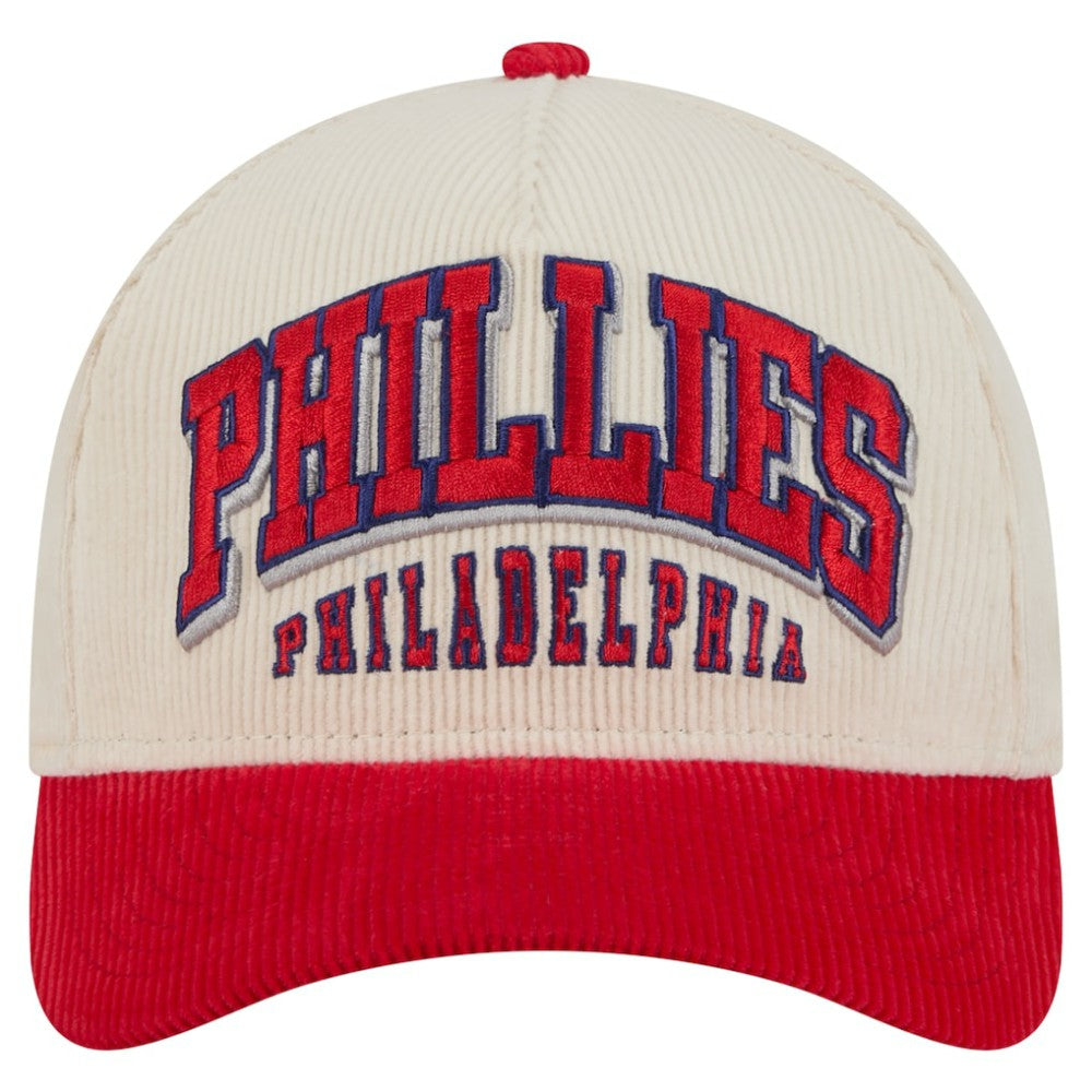 Philadelphia Phillies New Era Sided Corduroy 9FORTY A-Frame Adjustable Hat - Cream/Red Hats