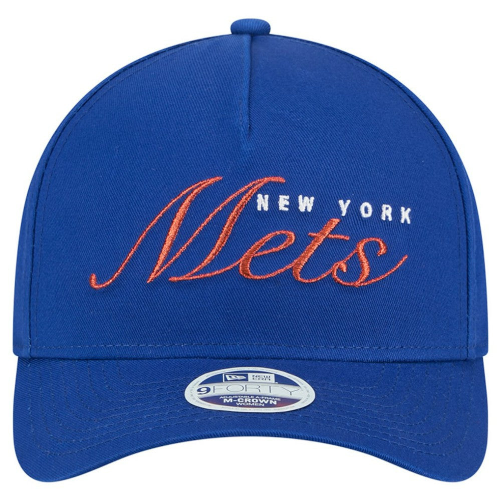 New York Mets New Era Women's Metallic A-Frame 9FORTY Adjustable Hat - Royal Hats