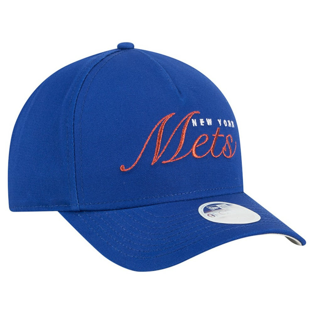 New York Mets New Era Women's Metallic A-Frame 9FORTY Adjustable Hat - Royal Hats