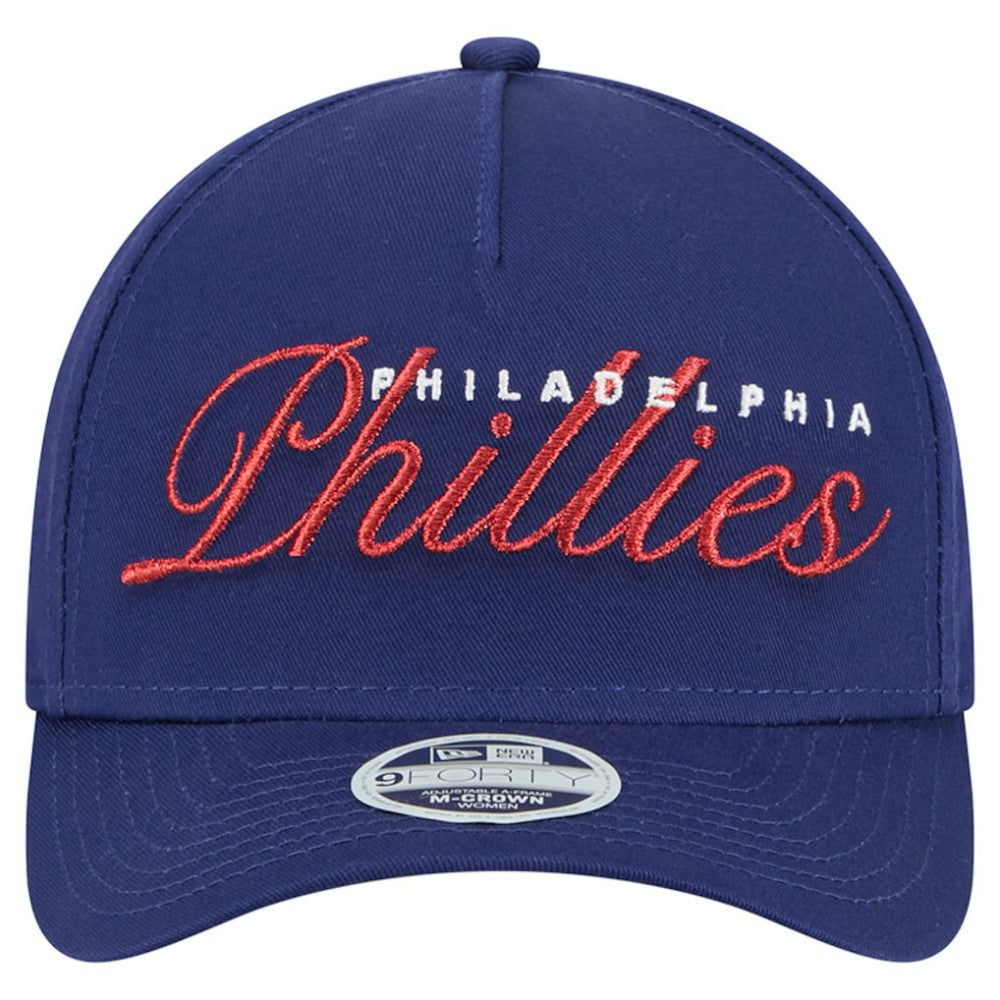 Philadelphia Phillies New Era Women's Metallic A-Frame 9FORTY Adjustable Hat - Royal Hats