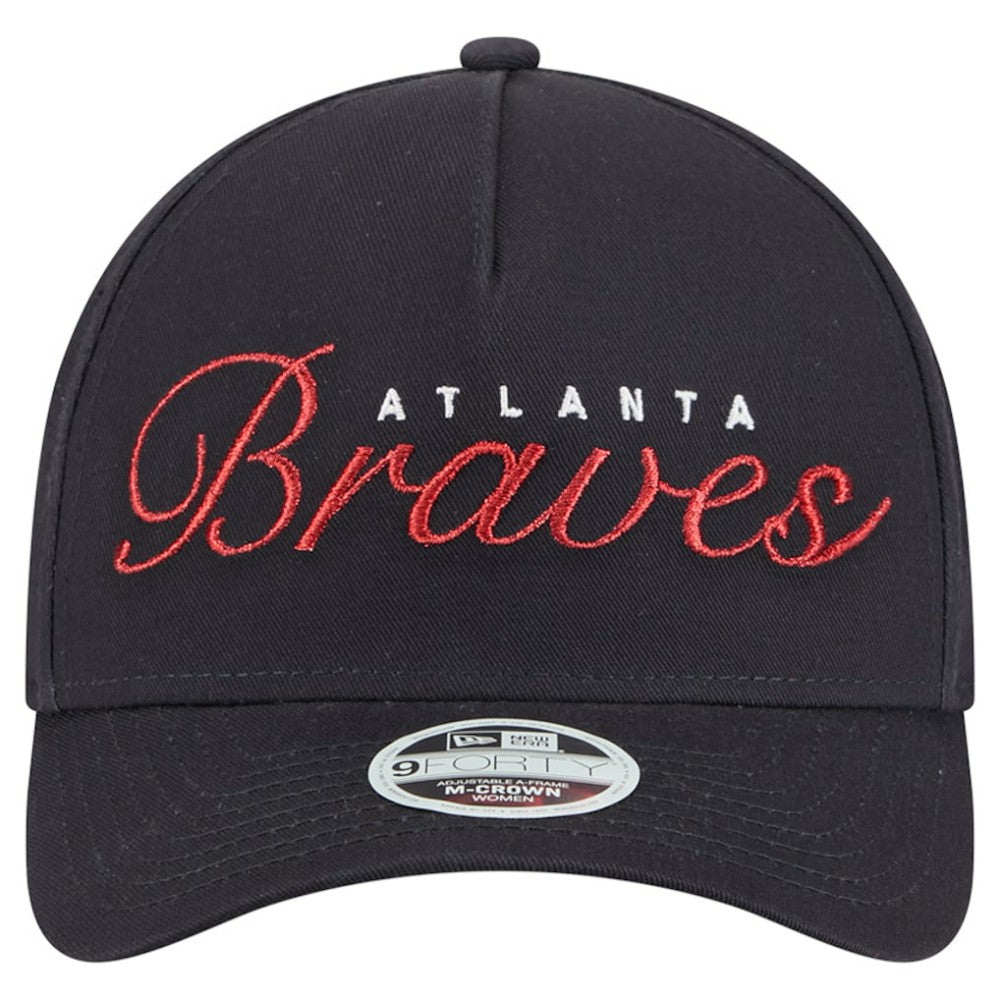 Atlanta Braves New Era Women's Metallic A-Frame 9FORTY Adjustable Hat - Navy Hats
