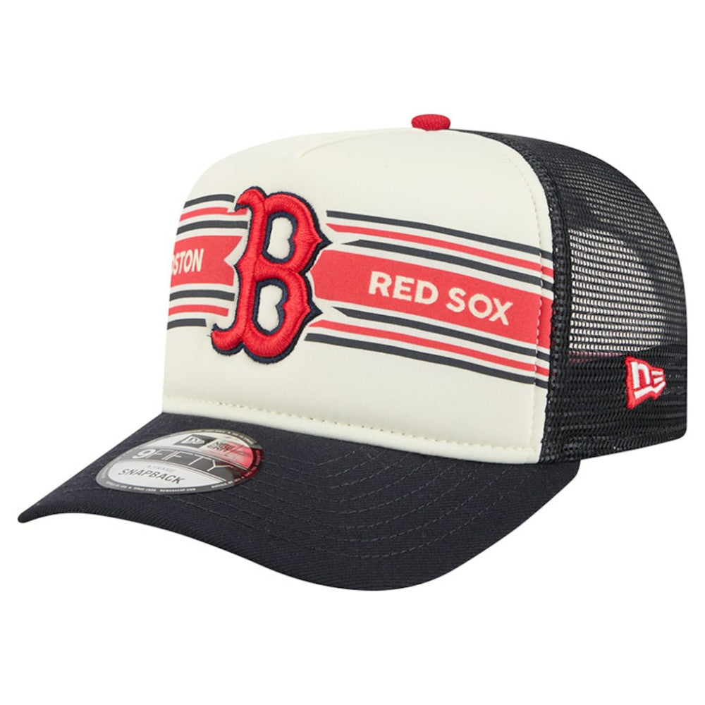 Boston Red Sox New Era Banner A-Frame 9FIFTY Trucker Snapback Hat - Cream/Navy Hats