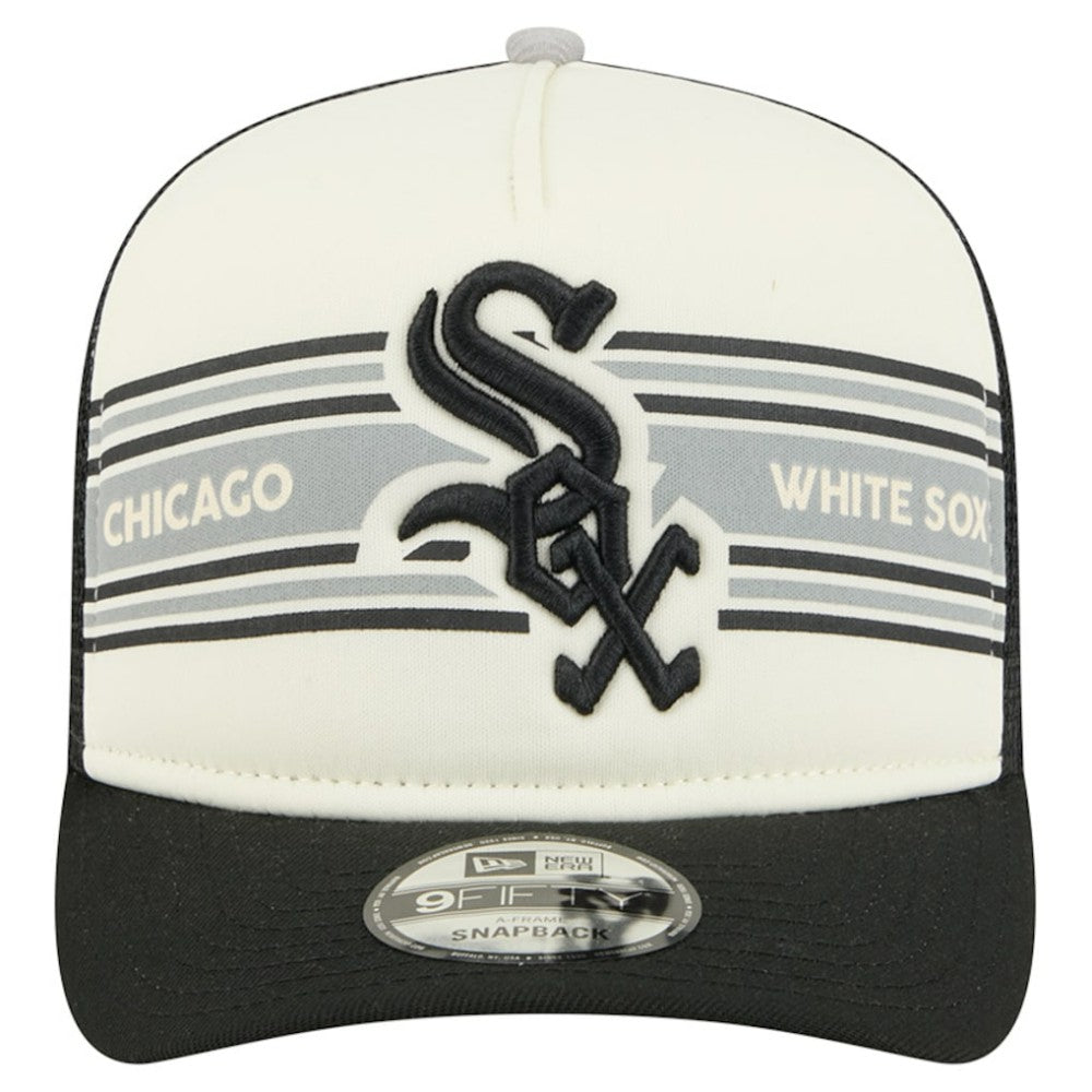 Chicago White Sox New Era Banner A-Frame 9FIFTY Trucker Snapback Hat - Cream/Black Hats
