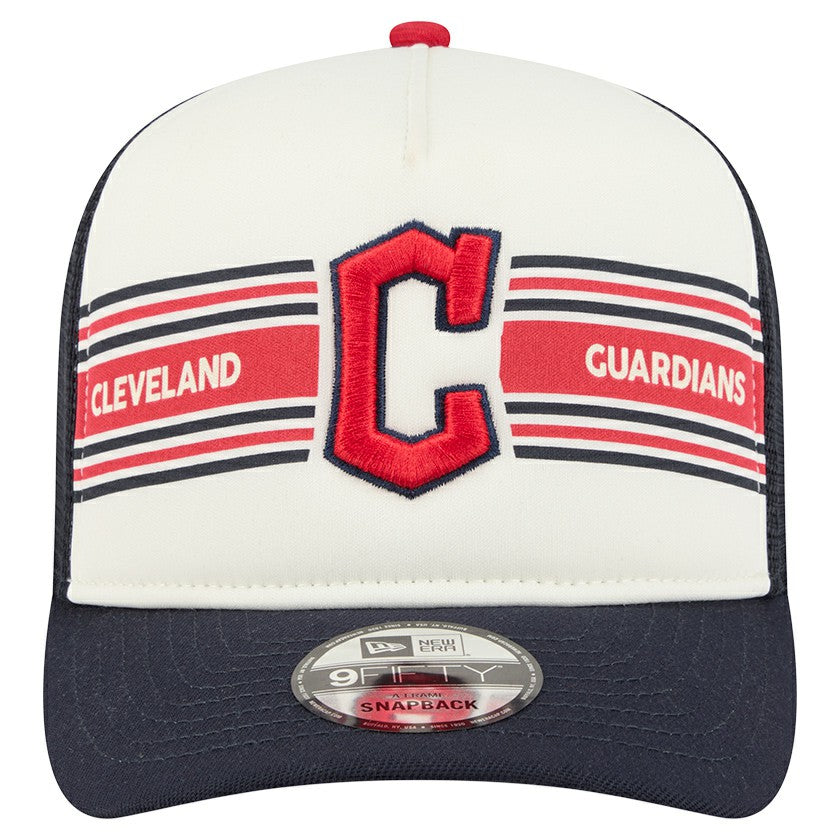 Cleveland Guardians New Era Banner A-Frame 9FIFTY Trucker Snapback Hat - Cream/Navy Hats