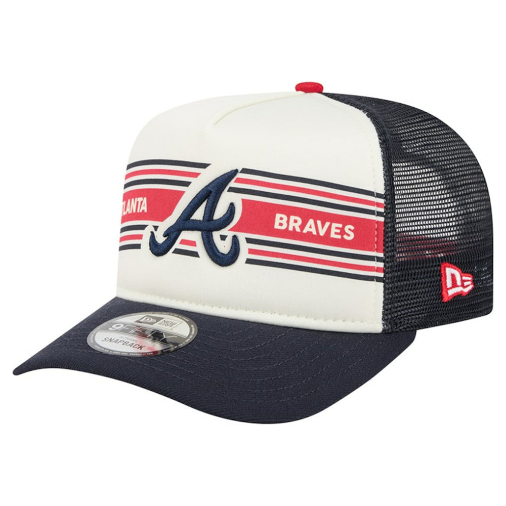 Atlanta Braves New Era Banner A-Frame 9FIFTY Trucker Snapback Hat - Cream/Navy Hats