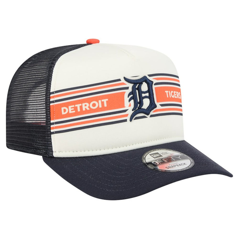 Detroit Tigers New Era Banner A-Frame 9FIFTY Trucker Snapback Hat - Cream/Navy Hats