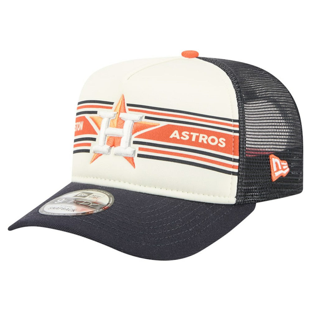 Houston Astros New Era Banner A-Frame 9FIFTY Trucker Snapback Hat - Cream/Navy Hats