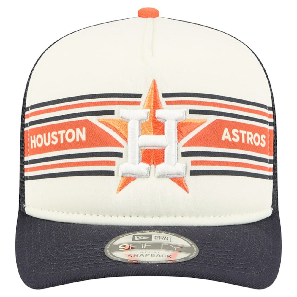 Houston Astros New Era Banner A-Frame 9FIFTY Trucker Snapback Hat - Cream/Navy Hats