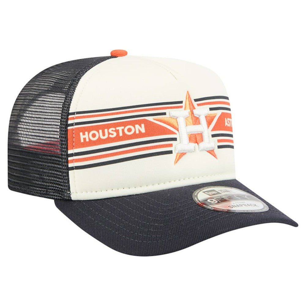 Houston Astros New Era Banner A-Frame 9FIFTY Trucker Snapback Hat - Cream/Navy Hats
