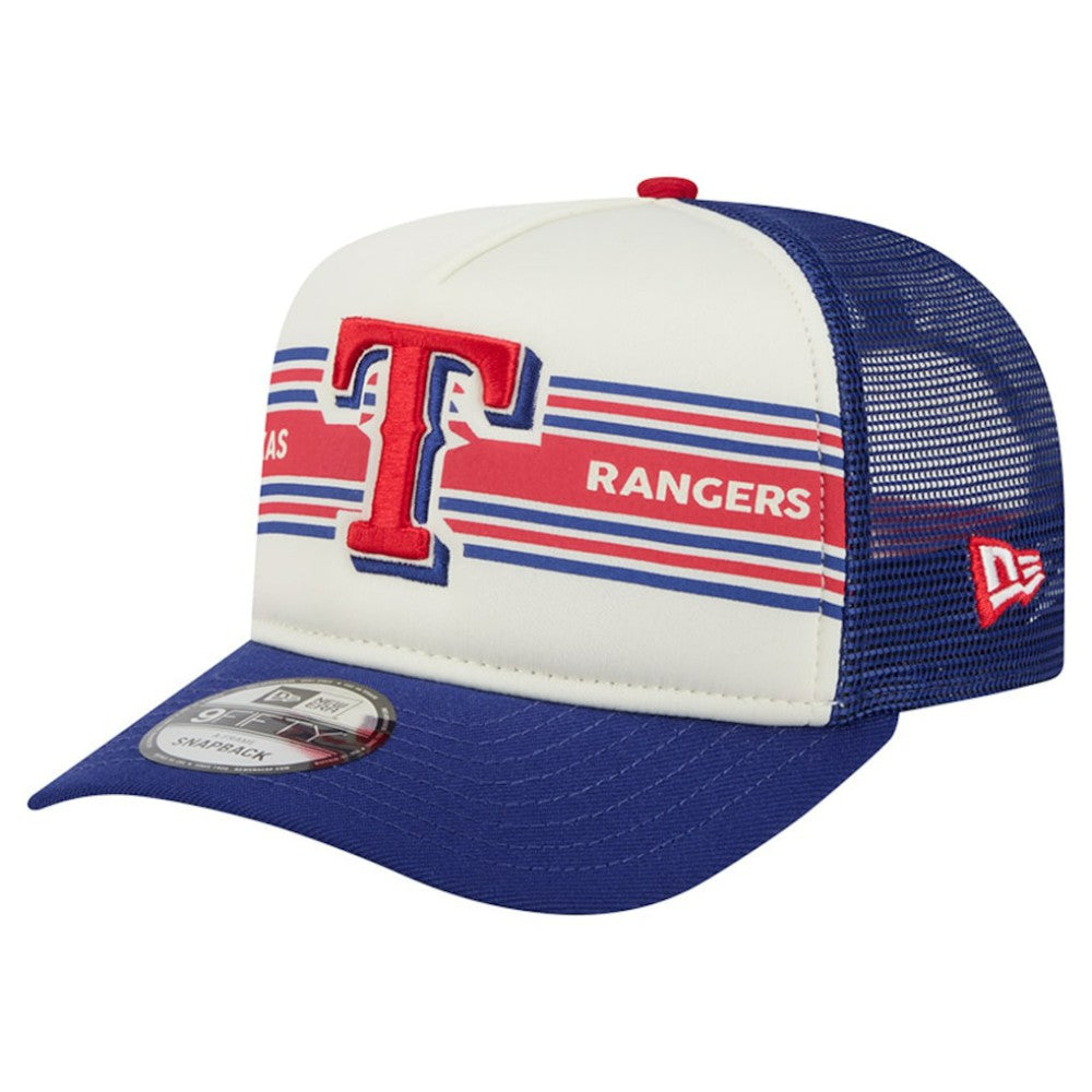 Texas Rangers New Era Banner A-Frame 9FIFTY Trucker Snapback Hat - Cream/Royal Hats