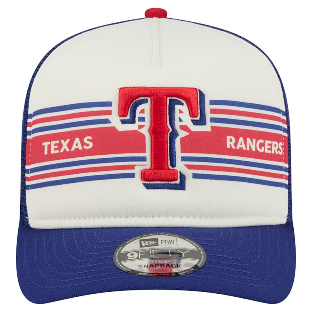 Texas Rangers New Era Banner A-Frame 9FIFTY Trucker Snapback Hat - Cream/Royal Hats