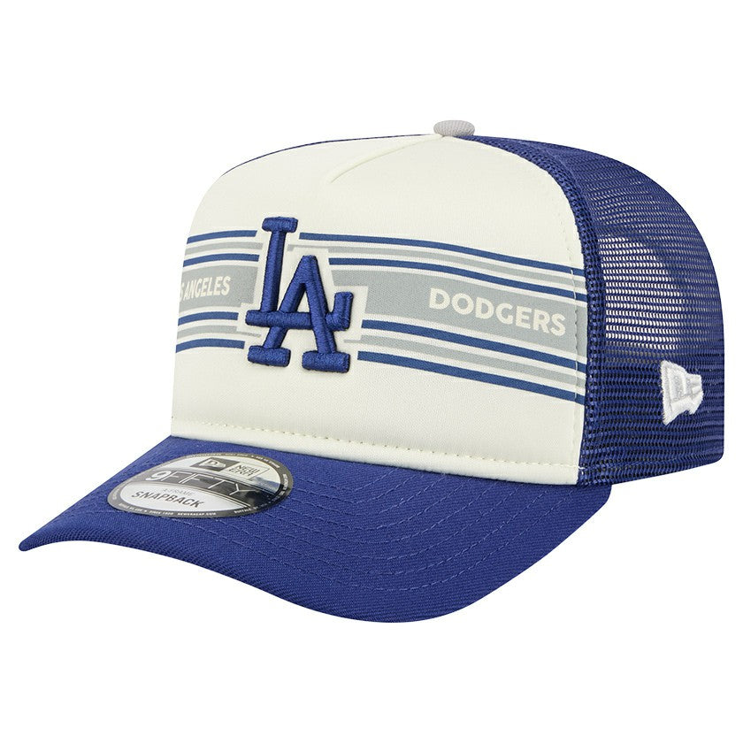 Los Angeles Dodgers New Era Banner A-Frame 9FIFTY Trucker Snapback Hat - Cream/Royal Hats