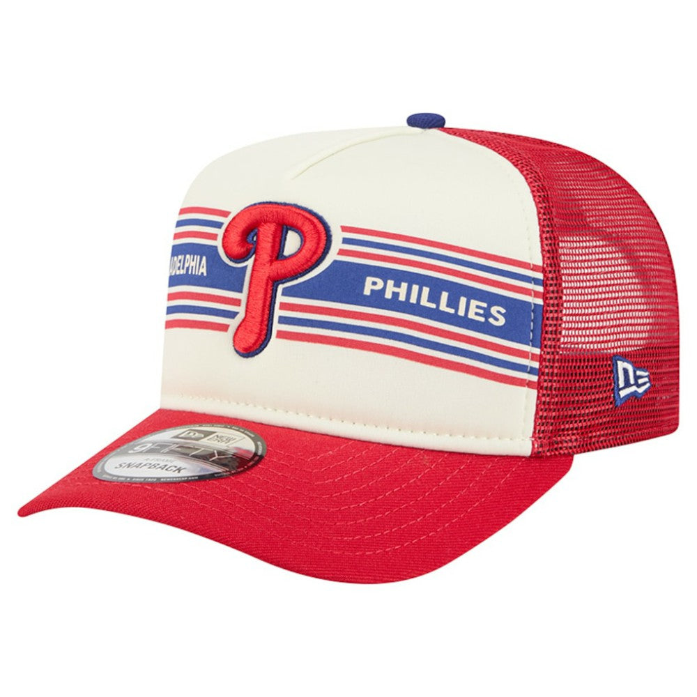 Philadelphia Phillies New Era Banner A-Frame 9FIFTY Trucker Snapback Hat - Cream/Red Hats