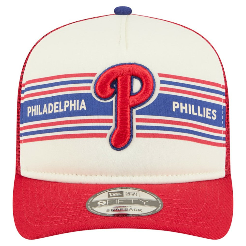 Philadelphia Phillies New Era Banner A-Frame 9FIFTY Trucker Snapback Hat - Cream/Red Hats