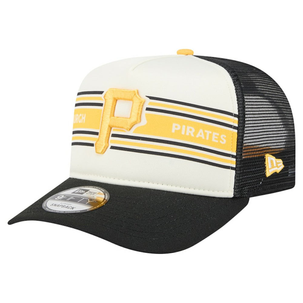 Pittsburgh Pirates New Era Banner A-Frame 9FIFTY Trucker Snapback Hat - Cream/Black Hats